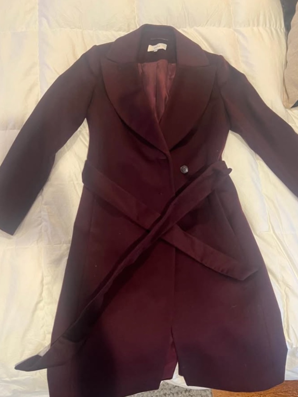 Reiss Women's Burgundy Wool Belted Coat sz 6